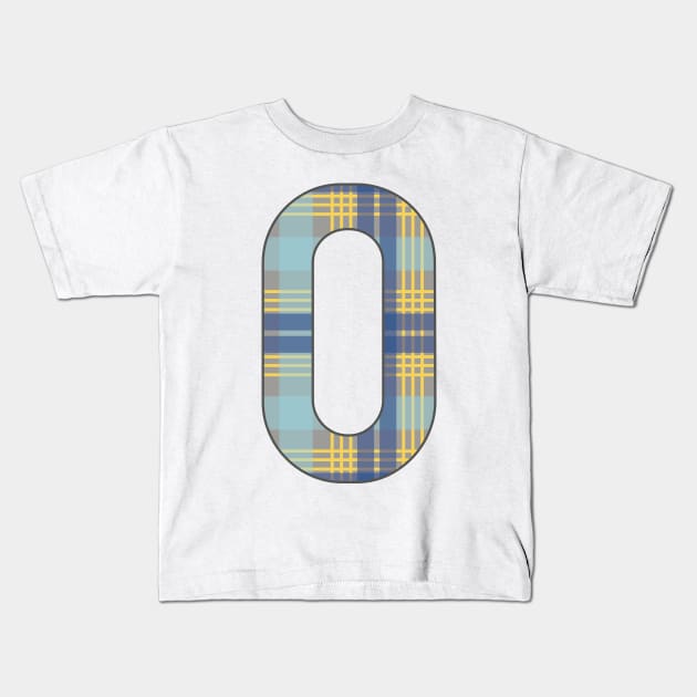 Monogram Letter O, Blue, Yellow and Grey Scottish Tartan Style Typography Design Kids T-Shirt by MacPean